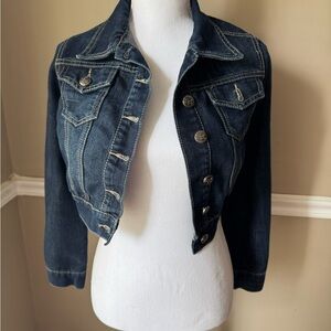Earl Jeans Blue Cropped Jean Jacket with Contrast Stitching